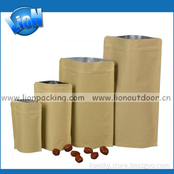 High Quality Stand up Kraft Paper Snack Bag with Ziplock Kraft Paper Bag Manufacturers